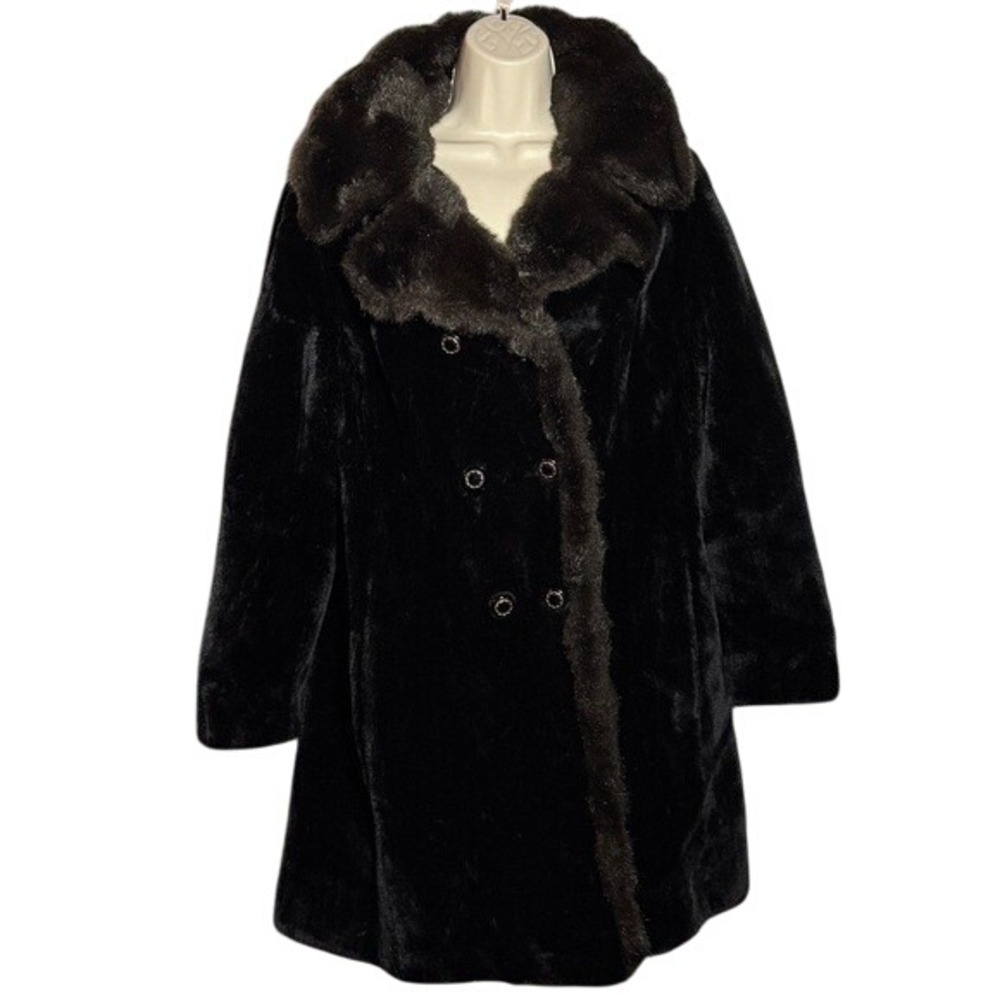 Vintage Aleutian Styled by Dubrowsky & Joseph Faux Black Fur‎ Mob Wife Goth Coat